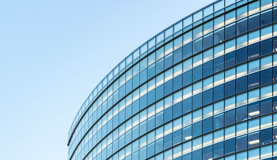 Modern glass office building facade