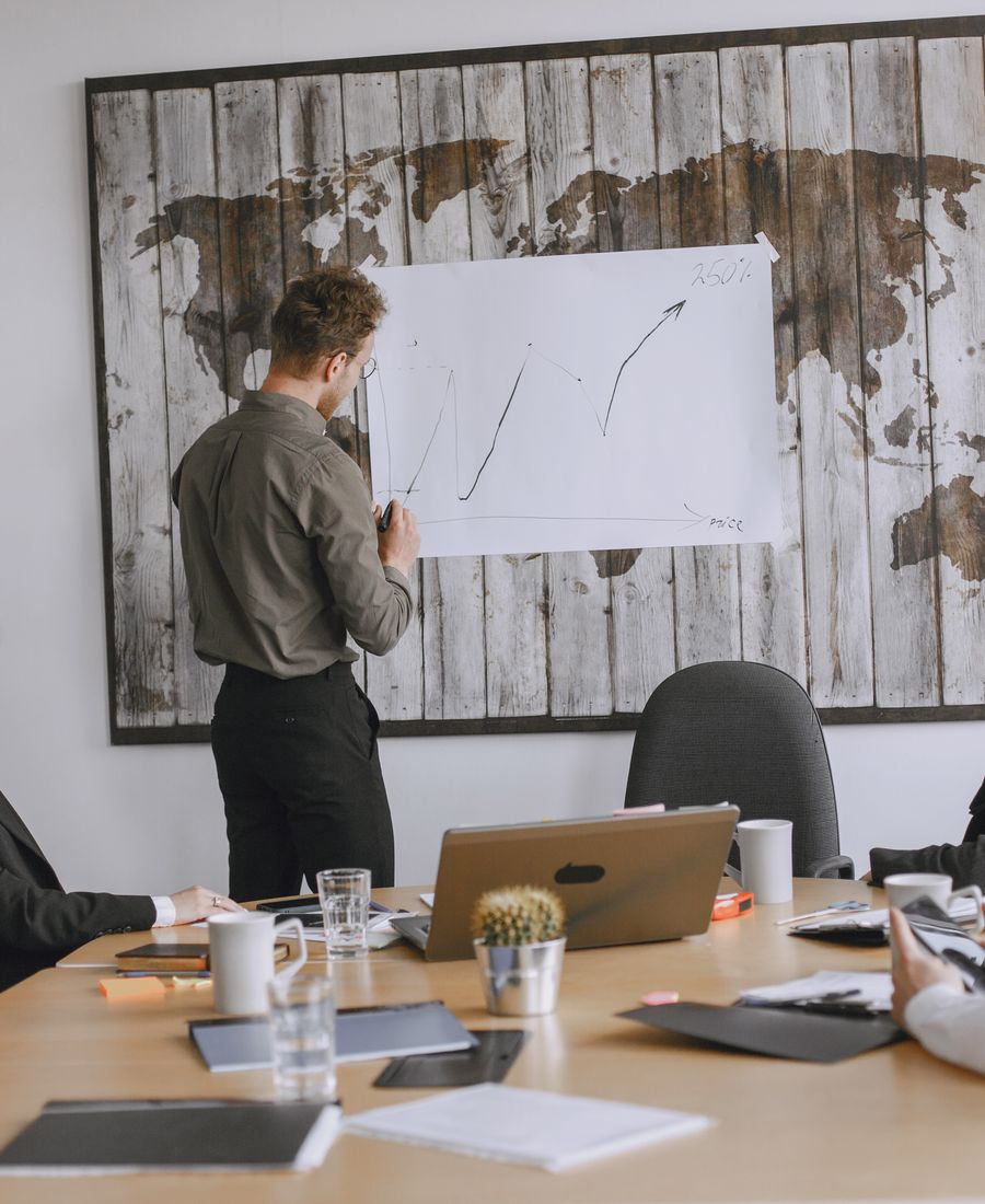 A consultant presenting an expansion plan in a meeting